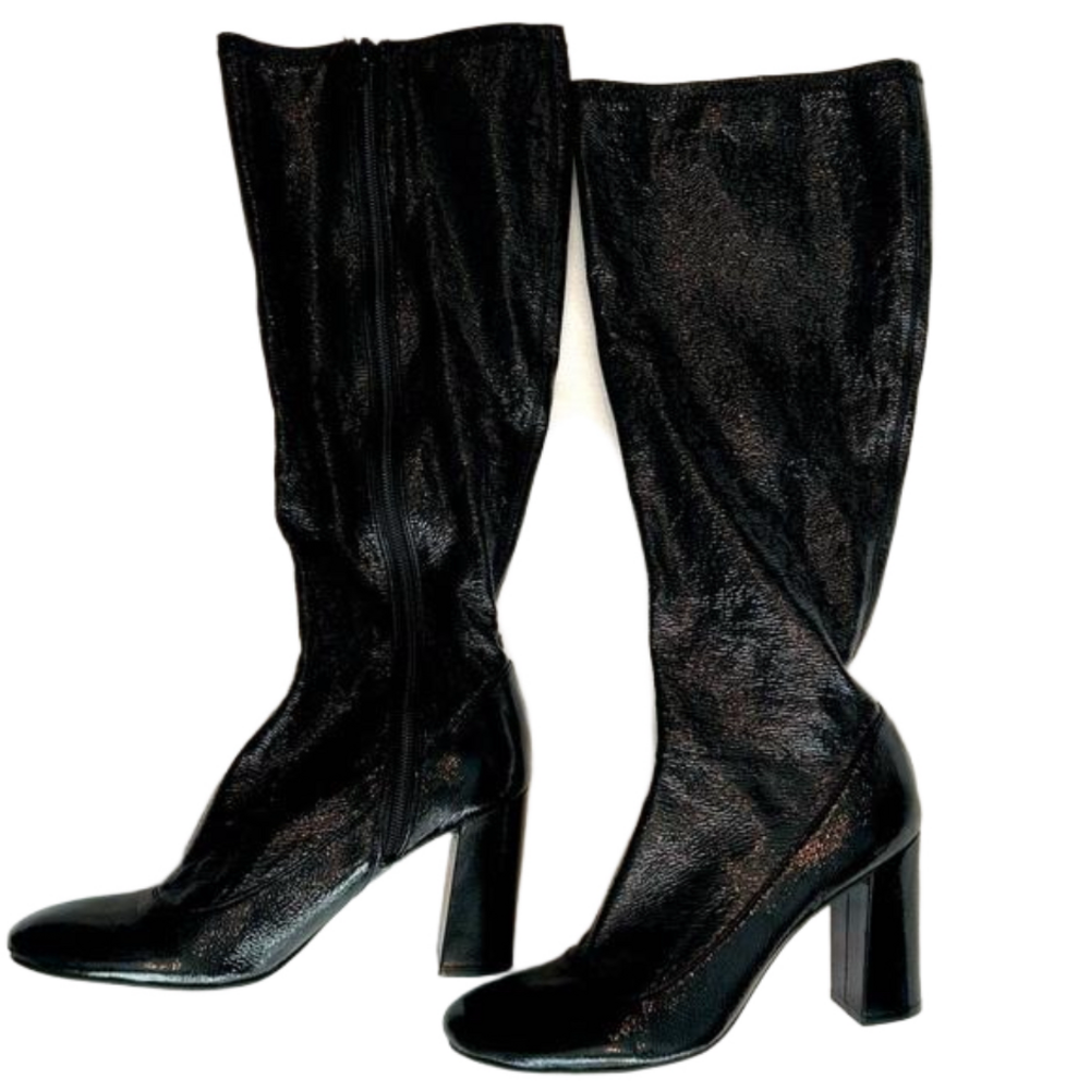 Like New! Enzo Angiolini Vintage 90s Block Heel Black Knee High Boot Size 6.5